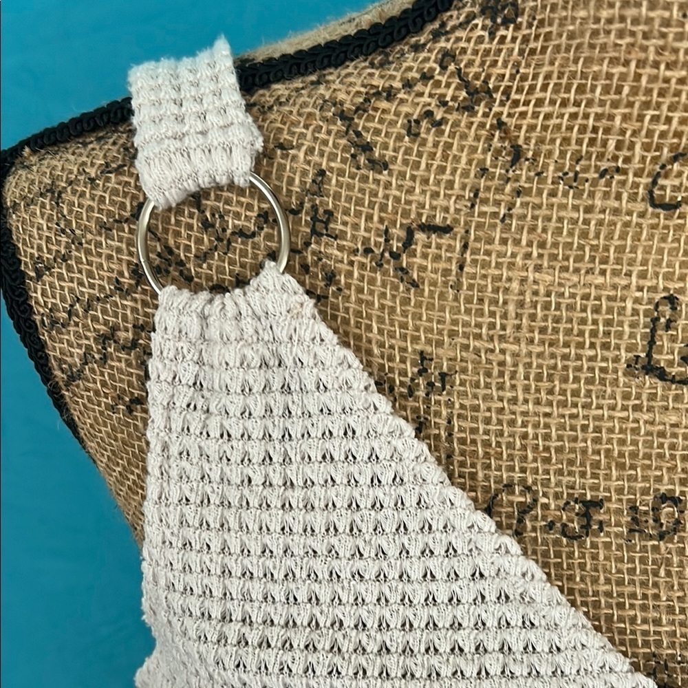 White and Tan Asymmetrical Ruched Tank Top - Picture 3 of 15